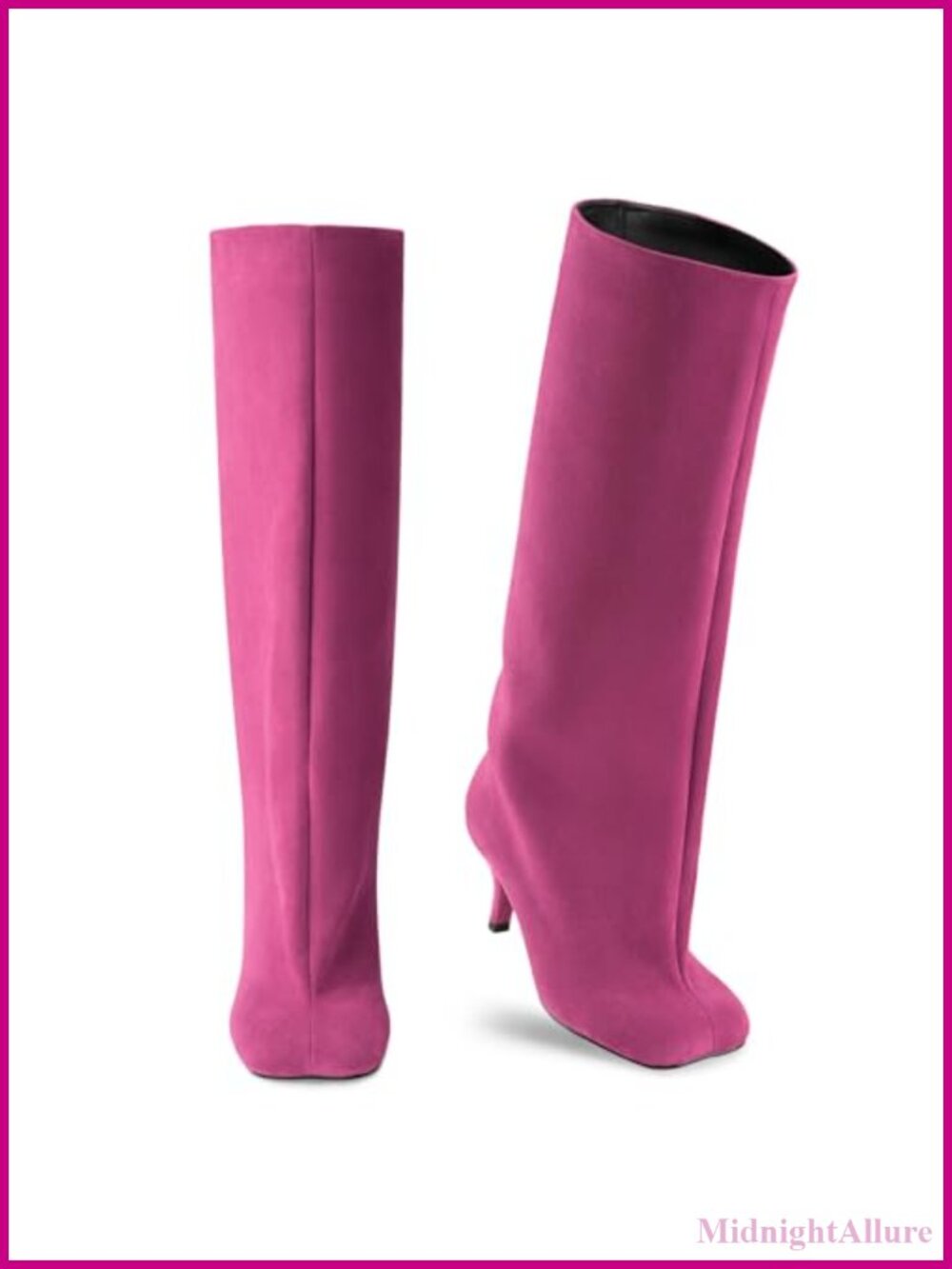 Faux Suede Knee High Boots Square Toe Wide Calf Stiletto Heel Women's